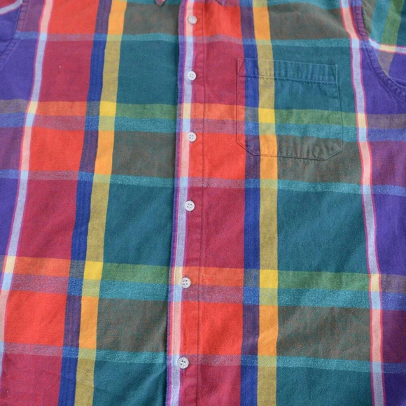 Vintage 90S Oakton Limited Teal And Red Checker Pattern Button  Down Shirt - Picture 8 of 10